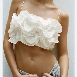Zara White Ruffle Crop Top